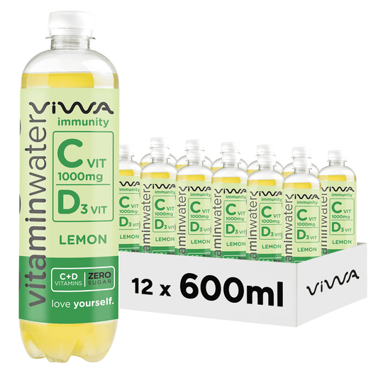 Viwa VitaminWater Immunity Zero - Bebida Refrescante Cero Azúcar con Vitaminas C y D. Sabor Limón - 600ml, Pack de 12