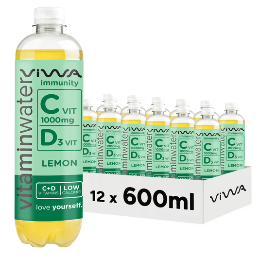 Viwa VitaminWater Immunity - Bebida Refrescante con Vitaminas C y D. Sabor Limón - 600ml, Pack de 12