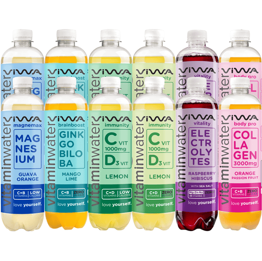 Mix Viwa VitaminWater - Bebidas Refrescantes con Vitaminas y Minerales de 6 Sabores, 2 Botellas por Sabor - 600ml, Pack de 12