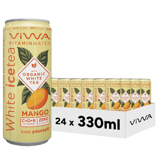 Viwa VitaminTea Té Blanco - Bebida Refrescante Cero Azúcar con Vitaminas C, D y B. Sabor Mango - 330ml, Pack de 24