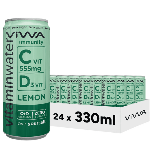 Viwa VitaminWater Immunity - Bebida Refrescante Cero Azúcar con Vitaminas C y D. Sabor Limón - 330ml, Pack de 24