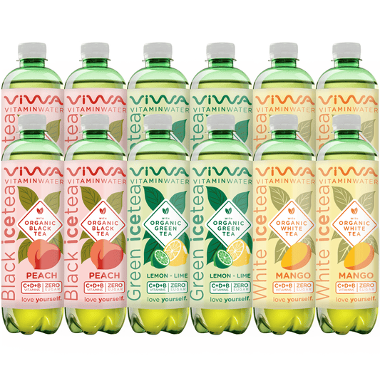 Mix Viwa VitaminTea - Bebidas Refrescantes Cero Azúcar con Vitaminas y Minerales de 3 Sabores, 4 Botellas por Sabor - 600ml, Pack de 12