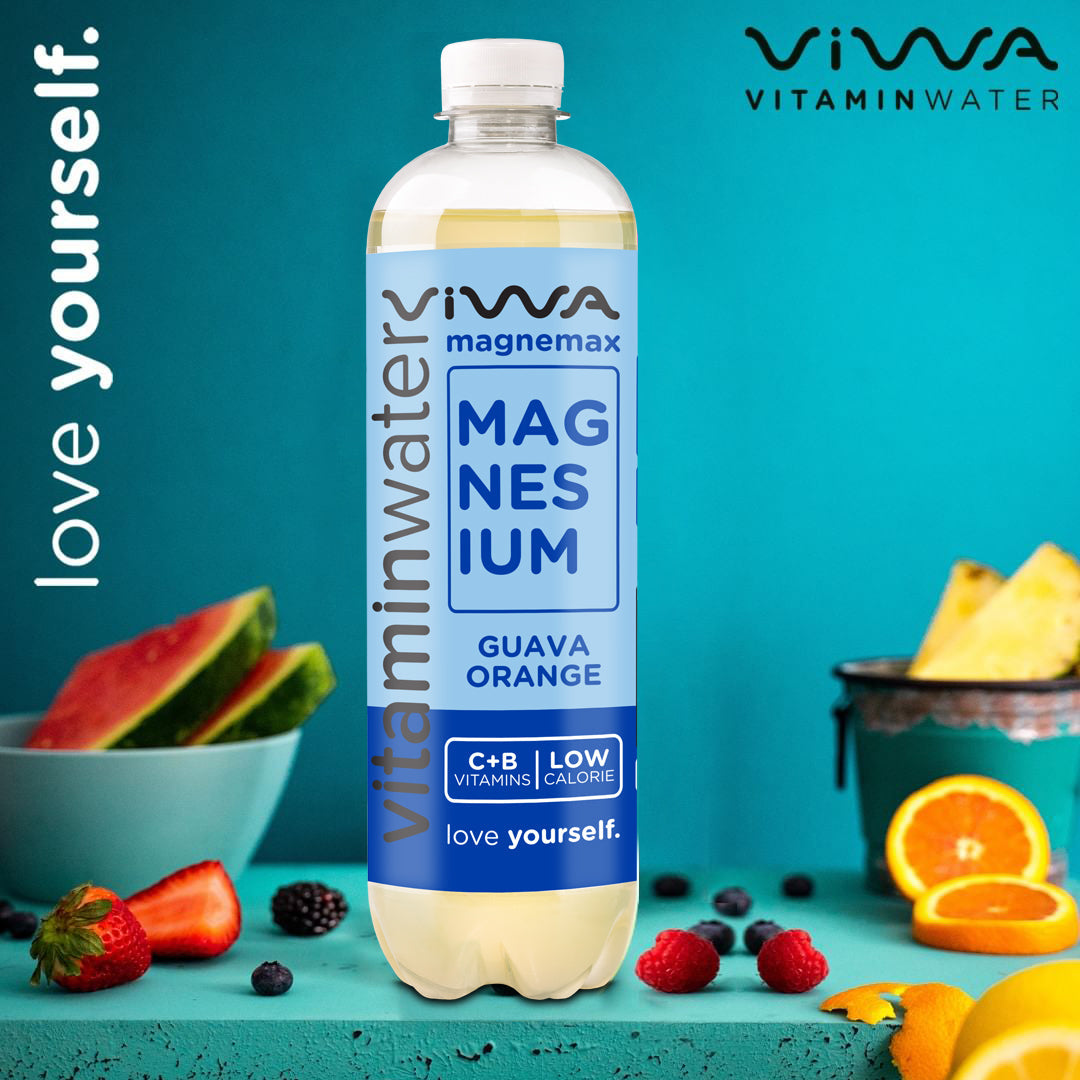 Viwa VitaminWater Magnemax - Bebida Refrescante con Magnesio y Vitaminas C y B. Sabor Guayaba y Naranja - 600ml, Pack de 12