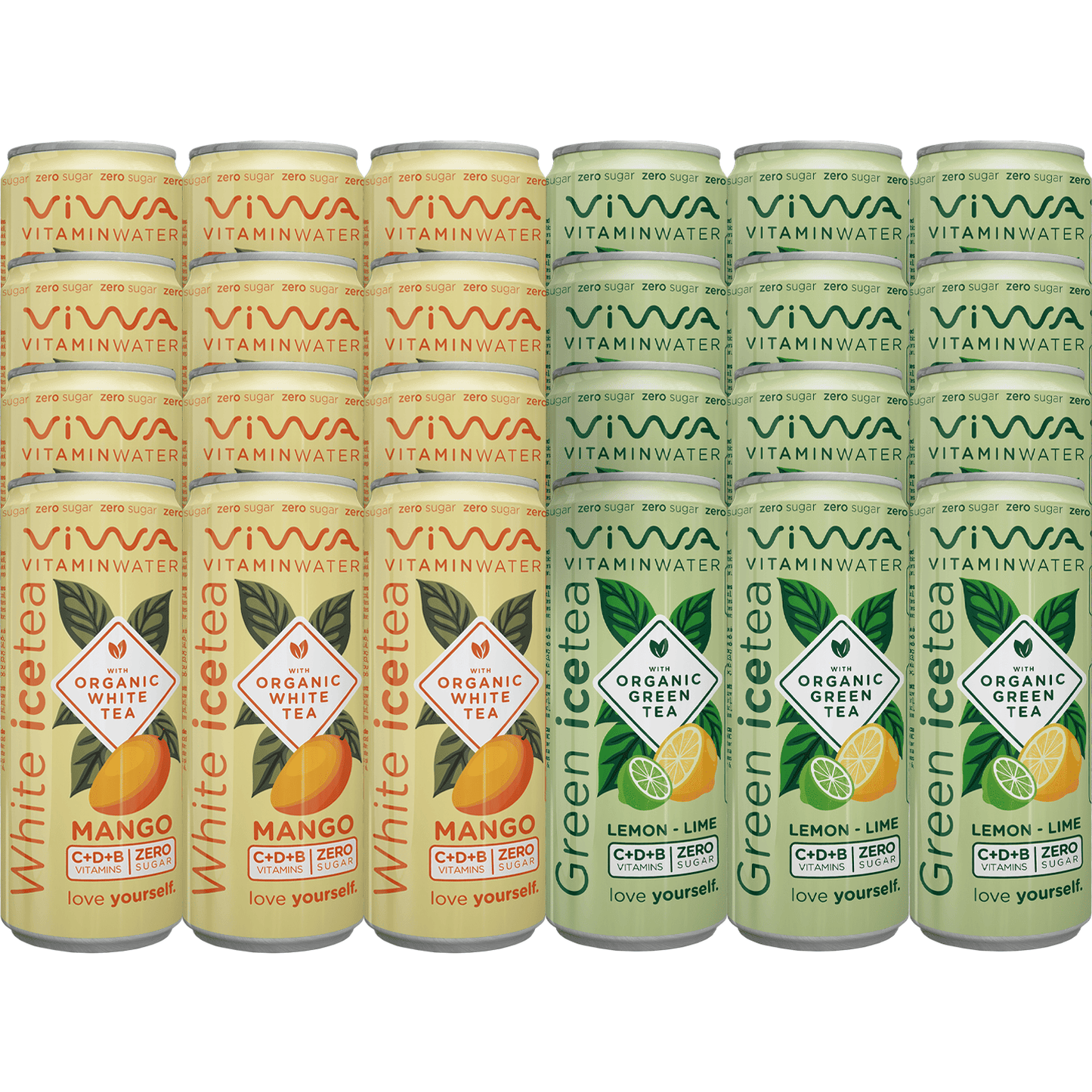 Mix Viwa VitaminTea - Bebidas Refrescantes Cero Azúcar con Vitaminas y Minerales de 2 Sabores, 12 Latas por Sabor - 330ml, Pack de 24