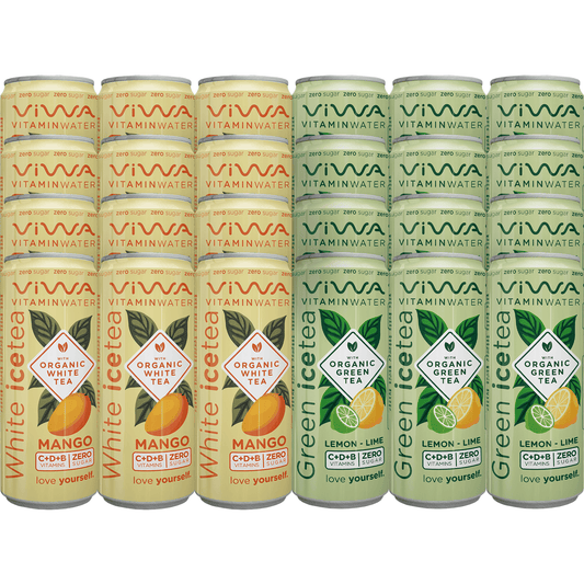 Mix Viwa VitaminTea - Bebidas Refrescantes Cero Azúcar con Vitaminas y Minerales de 2 Sabores, 12 Latas por Sabor - 330ml, Pack de 24