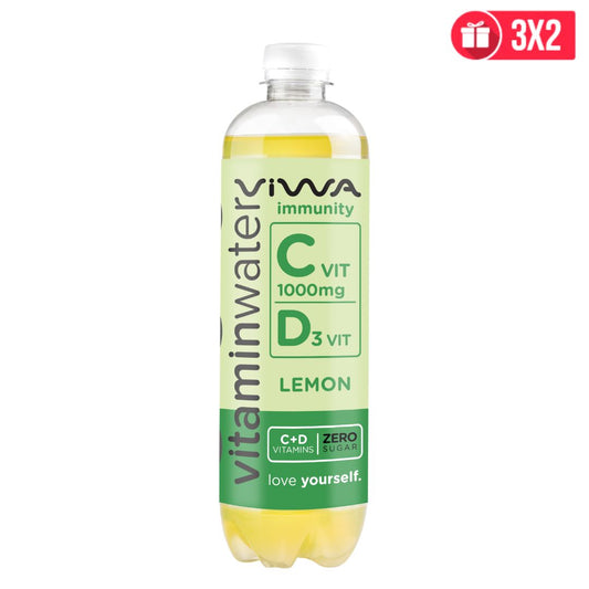 VIWA VitaminWATER Immunity ZERO - Pack 12 x 600 ml - Agua Mineral sin Gas con Sabor a Limón, Enriquecida con Vitaminas C y D3