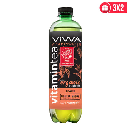 VIWA VitaminTEA - Pack 12x600ml - Refresco de Melocotón con Extracto de Té Negro Orgánico