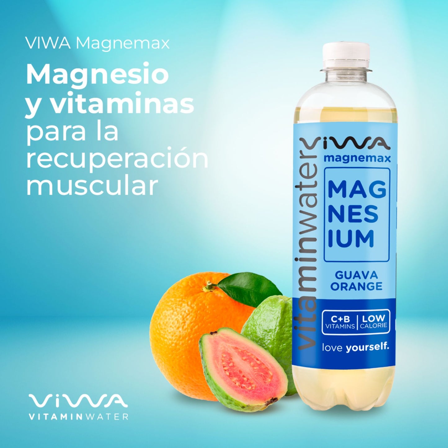 Viwa VitaminWater Magnemax - Bebida Refrescante con Magnesio y Vitaminas C y B. Sabor Guayaba y Naranja - 600ml, Pack de 12