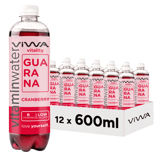 Viwa VitaminWater Vitality - Bebida Refrescante con Guarana y Vitamina B. Sabor Arándanos - 600ml, Pack de 12