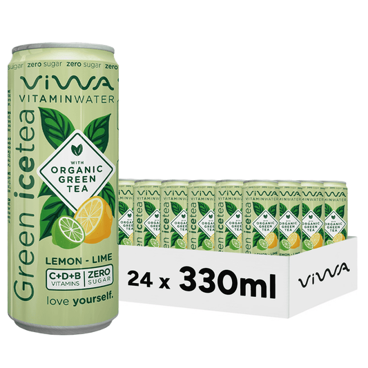 Viwa VitaminTea Té Verde - Bebida Refrescante Cero Azúcar con Vitaminas C, D y B. Sabor Lima y Limón - 330ml, Pack de 24