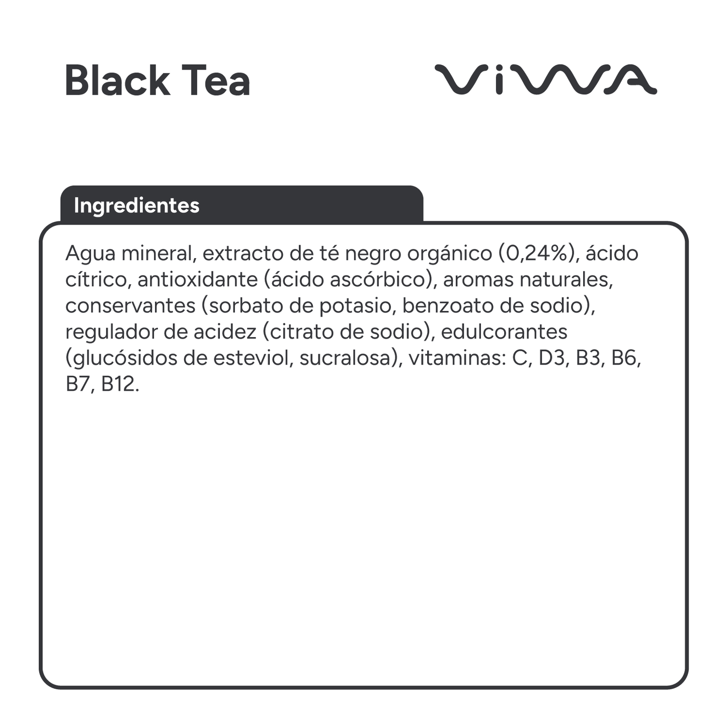 Viwa VitaminTea Té Negro - Bebida Refrescante Cero Azúcar con Vitaminas C, D y B. Sabor Melocotón - 600ml, Pack de 12