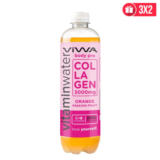 Viwa Body Pro Colágeno : Bebida Refrescante Sin Gas - Con Stevia, Vitaminas y Minerales, Sabor Naranja-Maracuyá pack 12x600ml