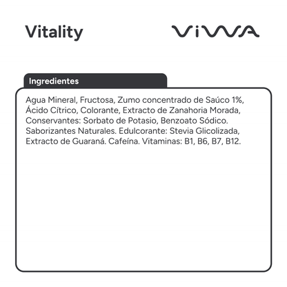 Viwa VitaminWater Vitality - Bebida Refrescante con Guarana y Vitamina B. Sabor Arándanos - 600ml, Pack de 12