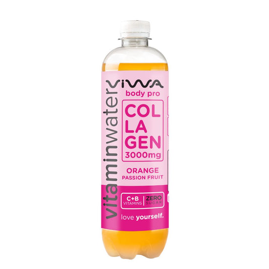 Viwa Body Pro Colágeno : Bebida Refrescante Sin Gas - Con Stevia, Vitaminas y Minerales, Sabor Naranja-Maracuyá pack 12x600ml