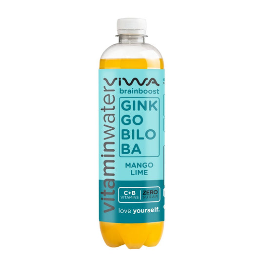 VIWA VitaminWATER Brainboost - Pack 12x600ml - Refresco de Mango y Lima con Extracto de Té Verde y Ginkgo Biloba