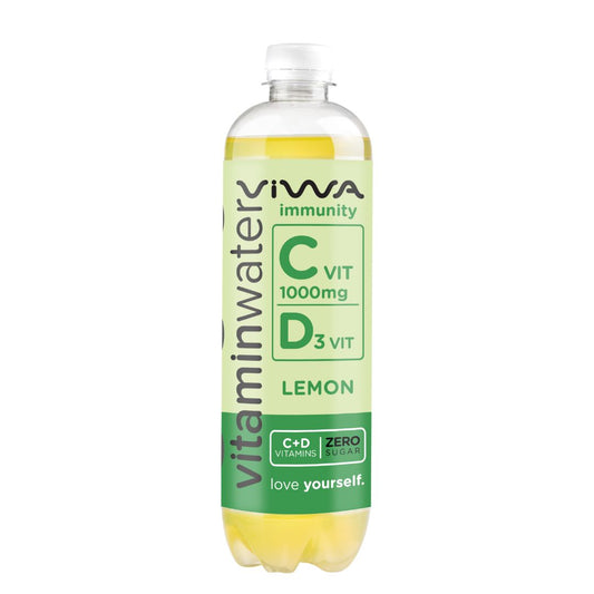 VIWA VitaminWATER Immunity ZERO - Pack 12 x 600 ml - Agua Mineral sin Gas con Sabor a Limón, Enriquecida con Vitaminas C y D3