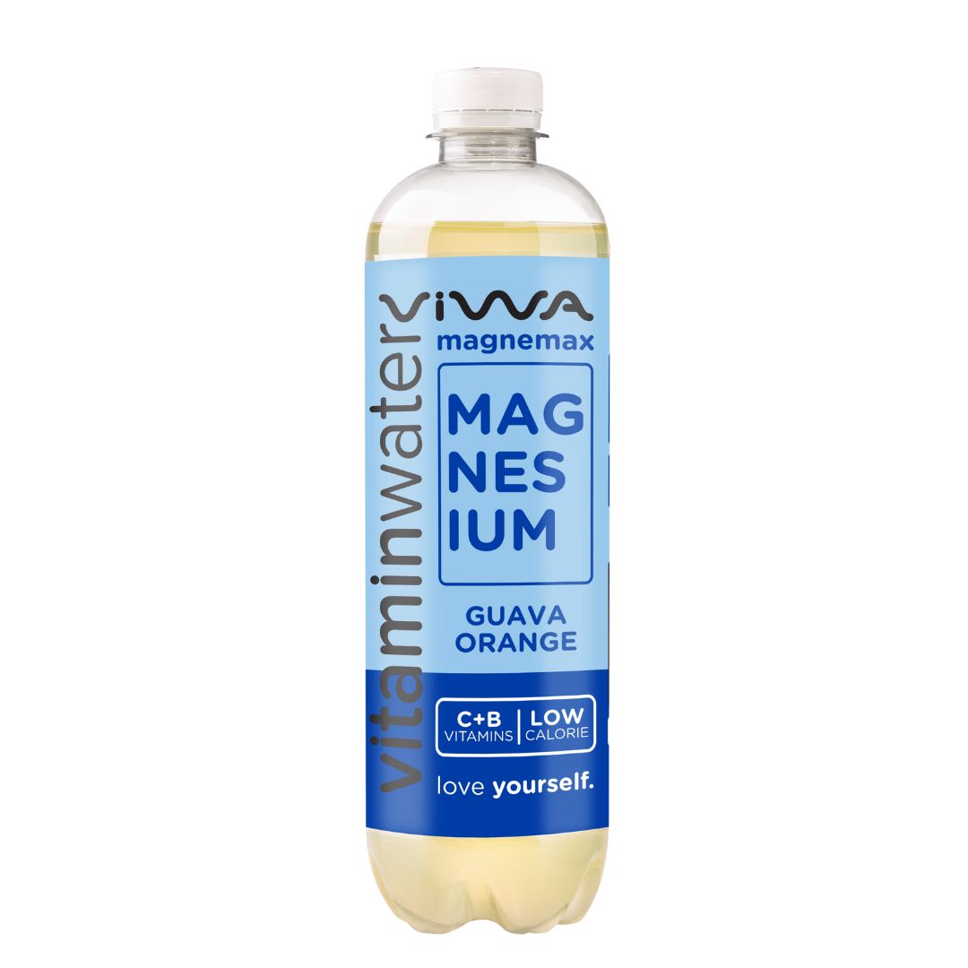 VIWA VitaminWATER Mangemax - Pack 12 x 600 ml - Agua Mineral sin Gas con Sabor a Naranja y Guayaba, Enriquecida con Magnesio y Vitaminas